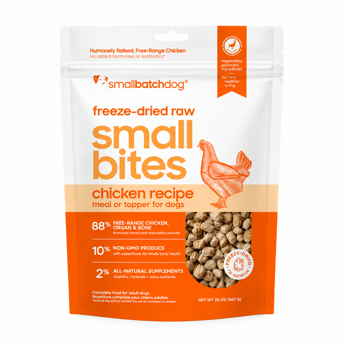 Smallbatch Small Bites Freeze-Dried Raw Dog Food – Chicken Recipe, 20 oz