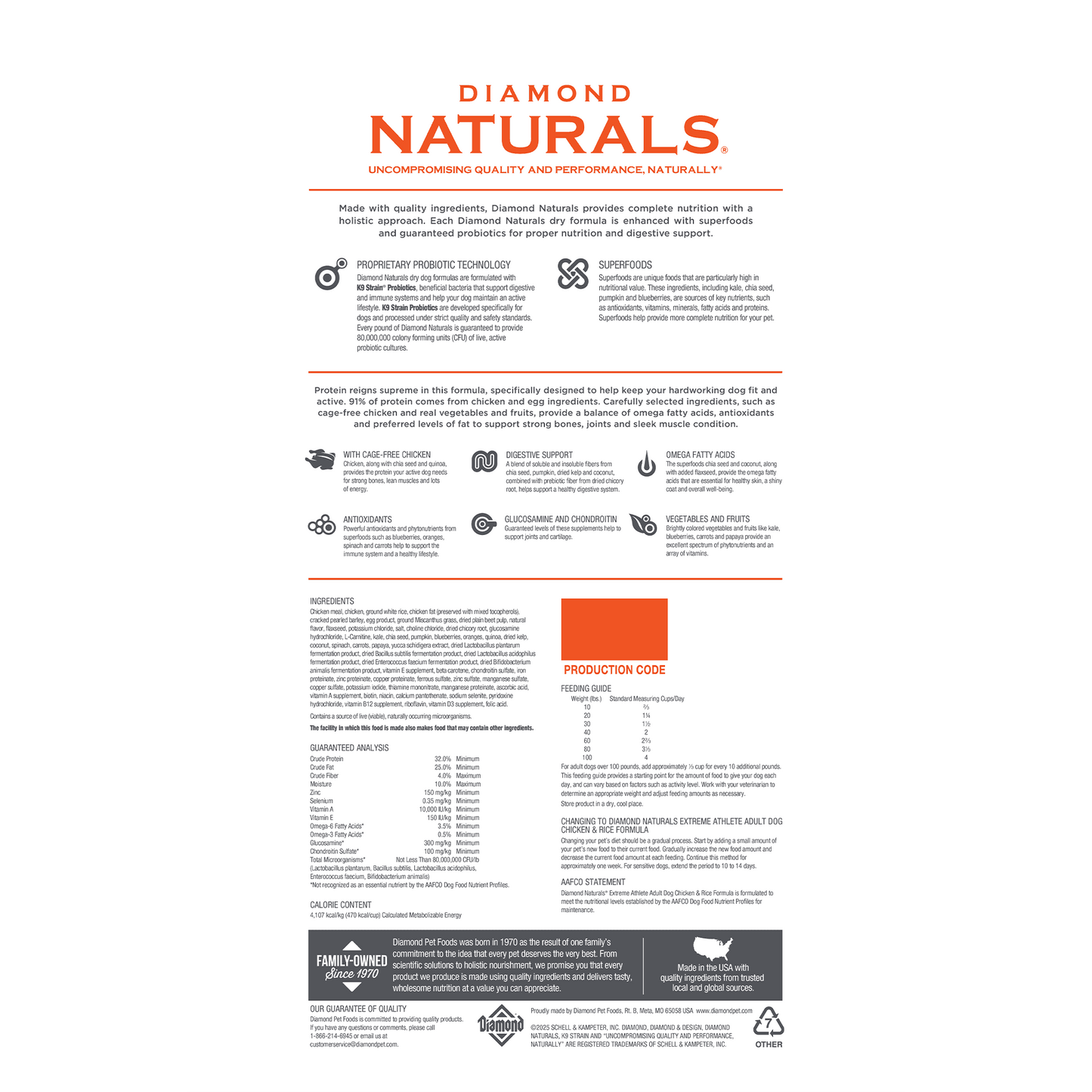 DIAMOND NATURALS EXTREME ATHLETE ADULT DOG FOOD CHICKEN & RICE FORMULA 40LB